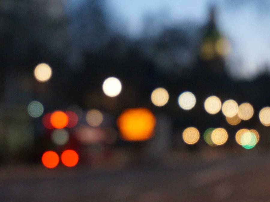 City lights at night, out of focus